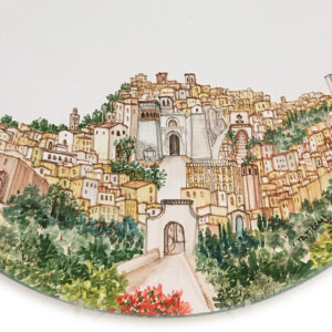 Piatto in ceramica con panorama di Perugia - Collezione Paesaggio - Materia Ceramica Perugia particolare