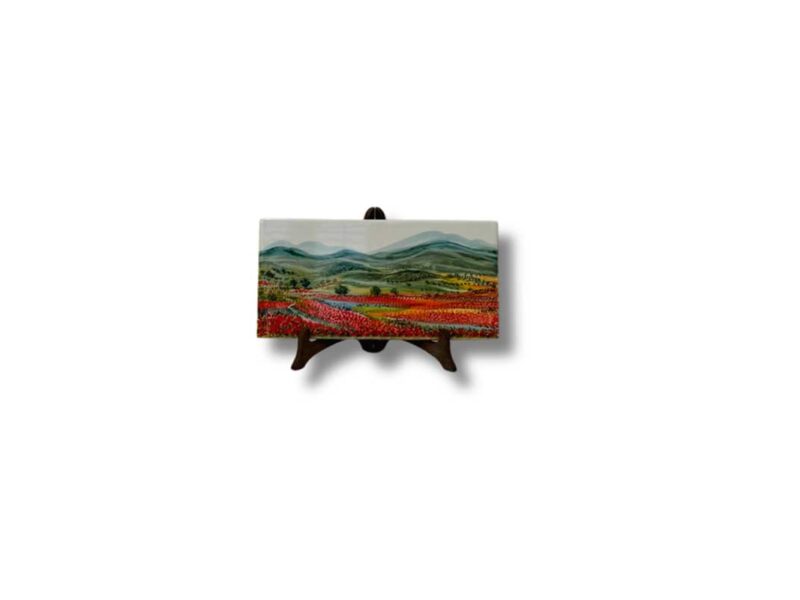 Mattonella in ceramica "Campo di papaveri" dipinta a mano da Materia Ceramica Umbria Perugia