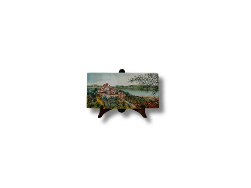 Mattonella in ceramica "Paesaggio" dipinta a mano da Materia Ceramica Umbria Perugia