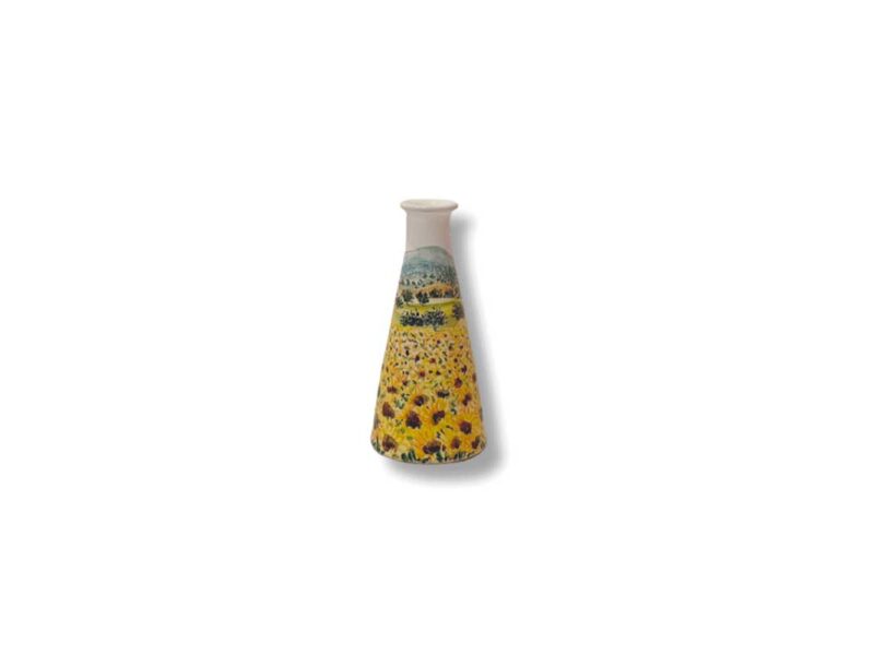 Vasetto in ceramica "Campo di girasoli" dipinto a mano da Materia Ceramica Umbria Perugia